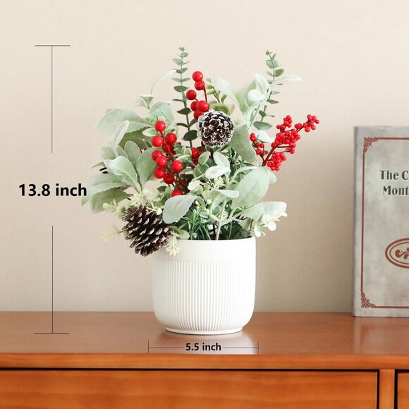 Artificial Plants Tabletop Christmas Decorations Fake Plants in Ceramic Decor - Picture 4 of 7